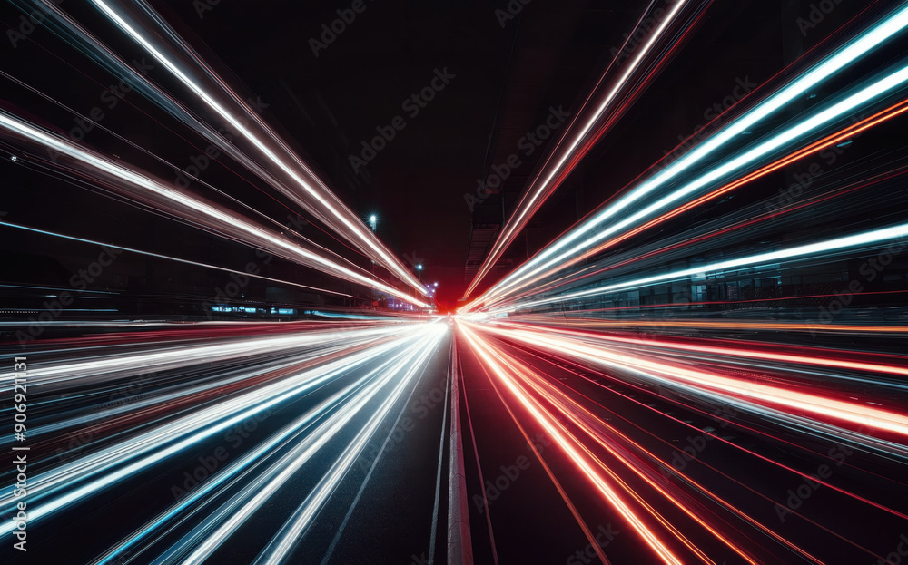 Dynamic Trails of Light Captured on a Busy Urban Street at Night Dynamic Trails of Light Captured on a Busy Urban Street at Night