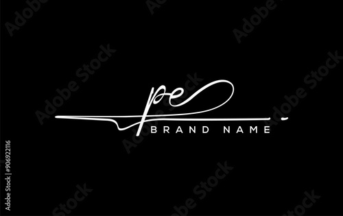 PE letter beauty handwriting vector logo.