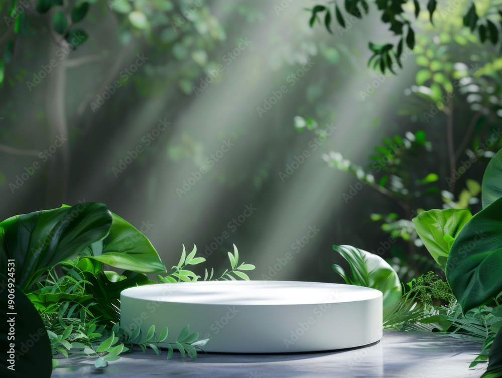 White Cylindrical Platform Surrounded by Lush Green Foliage White Cylindrical Platform Surrounded by Lush Green Foliage