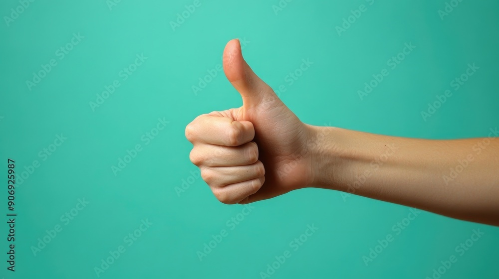 A Hand Giving a Thumbs Up Gesture Against a Teal Background A Hand Giving a Thumbs Up Gesture Against a Teal Background