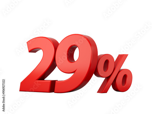 3d Red 29% Twenty Nine Percent Sign on White Background 3d illustration 29, 29%, 3d, 3d digit, 3d illustration, 3d sign, background, business, buy, deal, digit, discount, finance, icon, investment, is