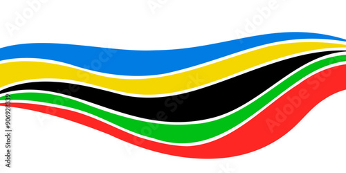 White background with colored wavy stripes.