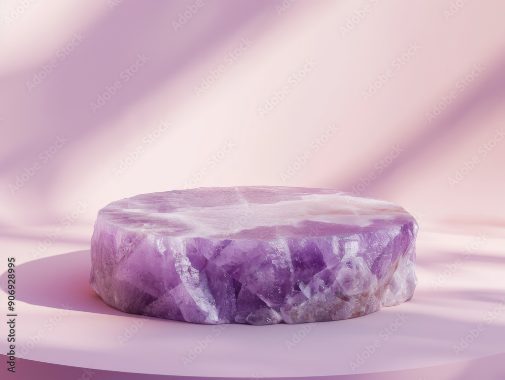 Fototapeta premium Amethyst Crystal Platform on Pink Background