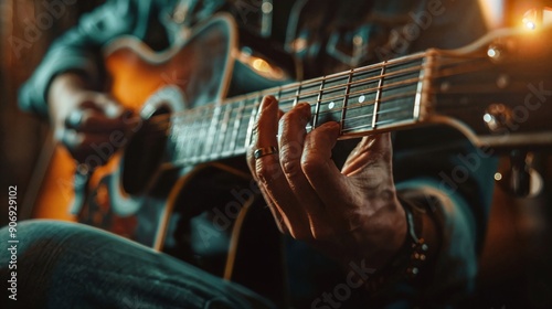 a close up of a person playing a guitar