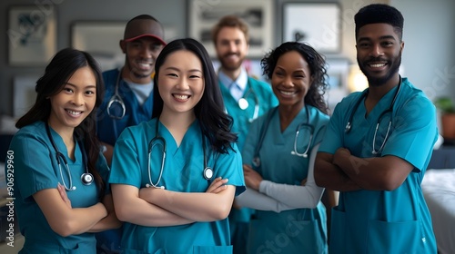 Dedicated Healthcare Professionals Smiling Together Teamwork Compassion Training Skills. AI Generated