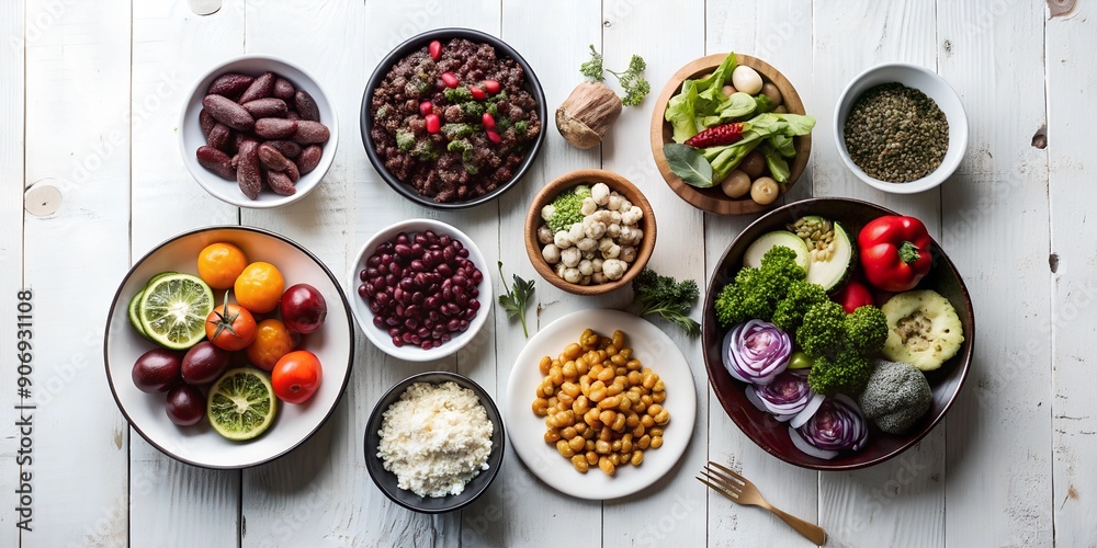 Healthy vegetarian foods on a table Healthy vegetarian foods on a table