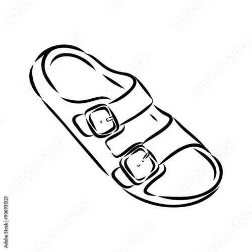 strap sandal outline drawing vector, strap sandal in a sketch style,