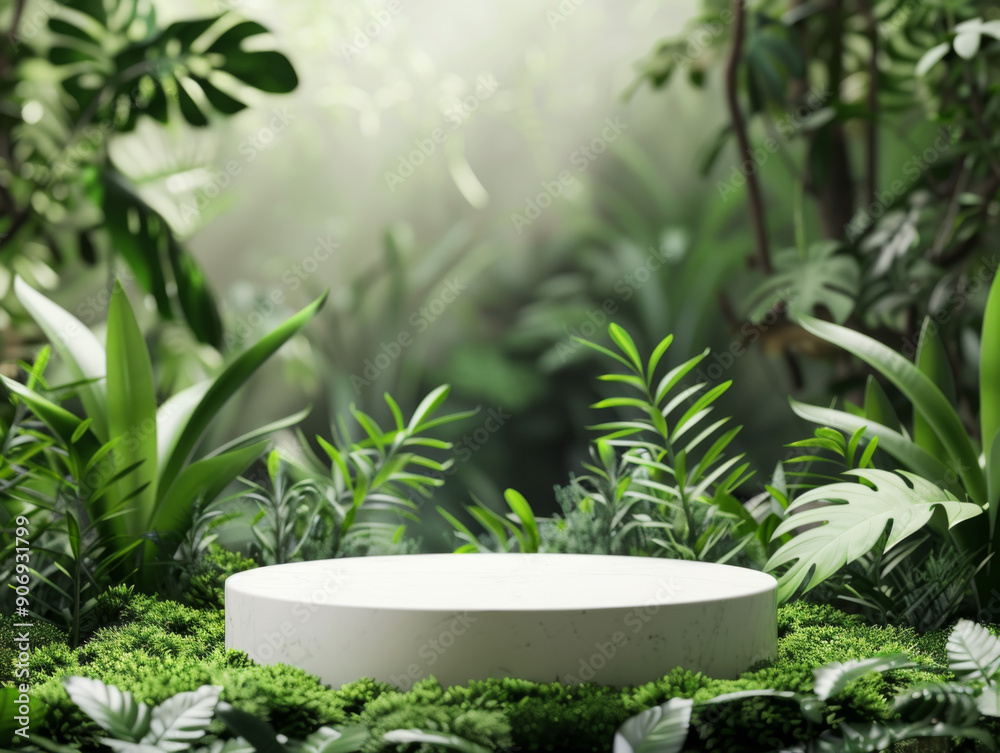 White Stone Platform Surrounded by Lush Green Foliage White Stone Platform Surrounded by Lush Green Foliage