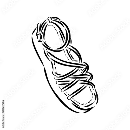 strap sandal outline drawing vector, strap sandal in a sketch style,
