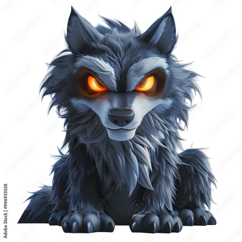 A fierce and captivating cartoon wolf with glowing orange eyes, perfect for fantasy and adventure themes. A fierce and captivating cartoon wolf with glowing orange eyes, perfect for fantasy and adventure themes.