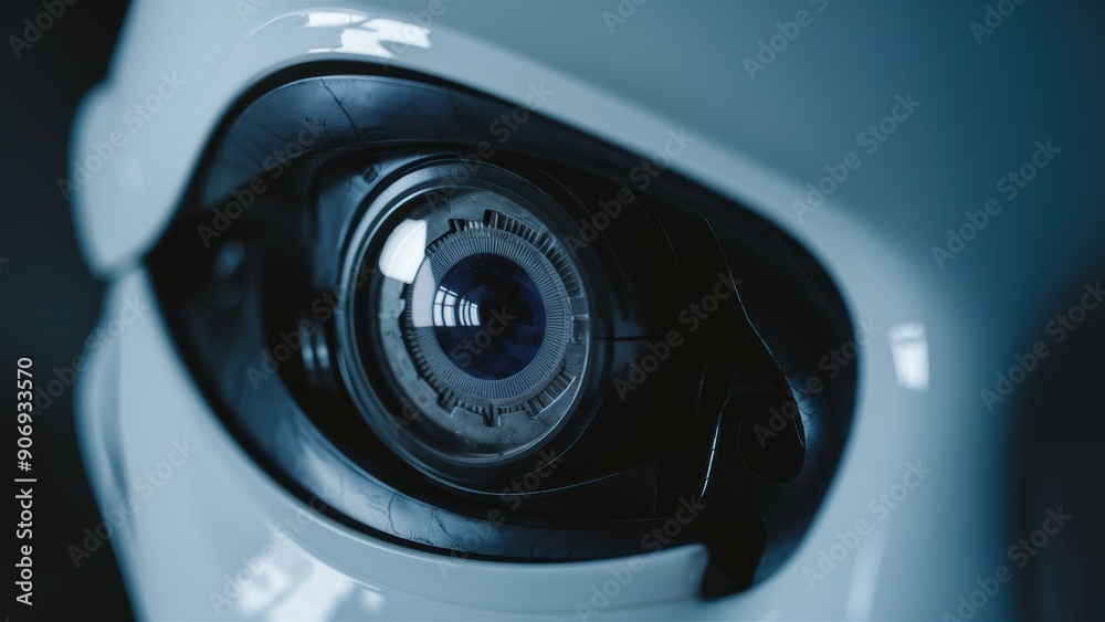 A close up of a futuristic looking robot's eye with blue iris, AI A close up of a futuristic looking robot's eye with blue iris, AI