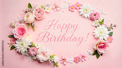  Floral 'Happy Birthday' Card with Pink and White Flowers