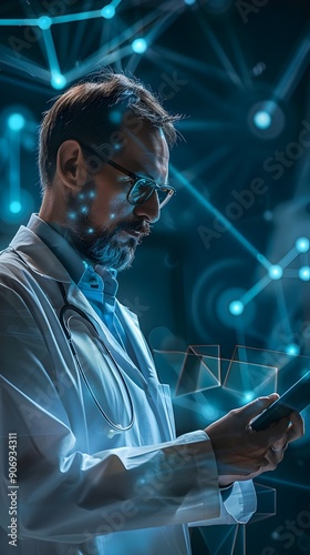 Doctor Analyzing Data Technology Innovation Healthcare Solutions. AI Generated