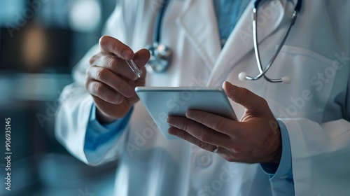 Medical Professional Using Tablet for Patient Care Technology Integration. AI Generated