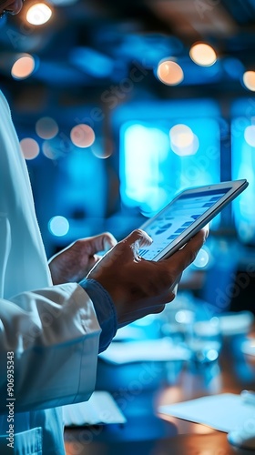 Healthcare Professional Analyzing Data Using Tablet Technology Innovative Medical Solutions. AI Generated