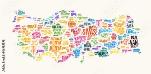 Turkey regions word cloud. Country logo design. Regions typography style vector image. Turkey colored text cloud. Amazing vector illustration.