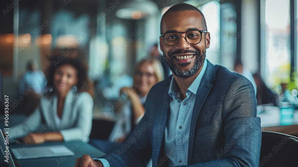 Smiling professional in business setting, confident and happy team environment, workplace success and collaboration. Smiling professional in business setting, confident and happy team environment, workplace success and collaboration.