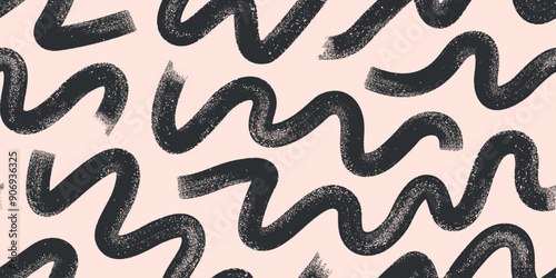 Bold wavy grunge lines. Horizontal black hand drawn brush strokes vector seamless pattern. Geometric ink lines background
