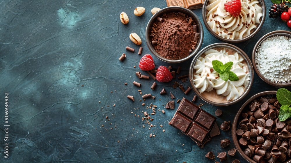 a variety of desserts are arranged in bowls a variety of desserts are arranged in bowls