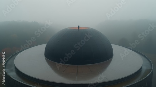 Urban foggy landscapes with modern architecture.