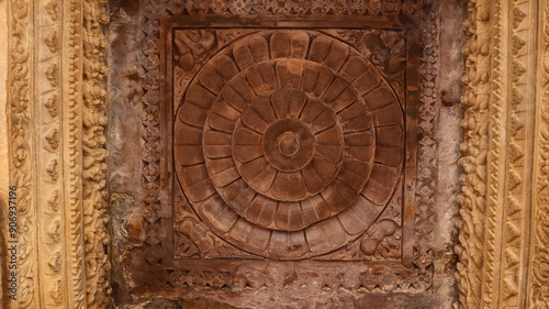 India, Madhya Pradesh, Morena, Beautiful Carvings of Hindu Deities on the Survaya ki Garhi Temple,  photo