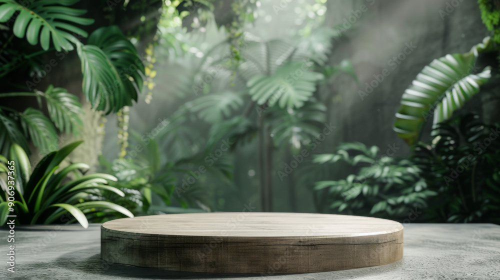 Wooden Platform in a Lush Tropical Forest Setting Wooden Platform in a Lush Tropical Forest Setting