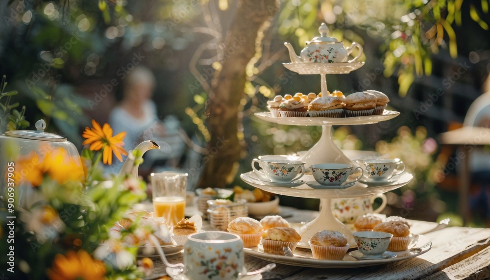 a table topped with three tiered trays filled with cupcakes a table topped with three tiered trays filled with cupcakes