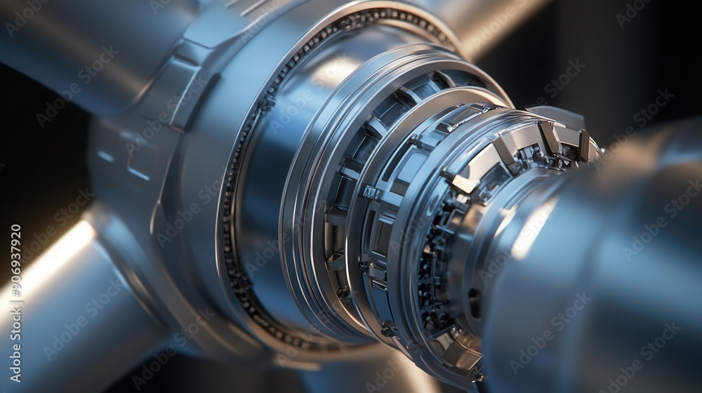 Detailed shot of a wind turbine hub and rotor, engineering precision Detailed shot of a wind turbine hub and rotor, engineering precision