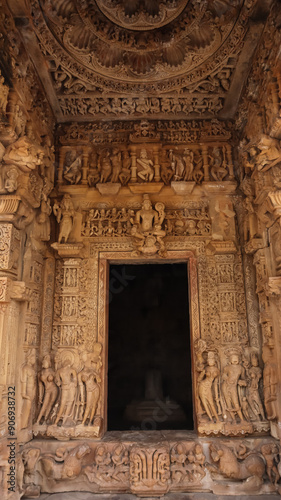 India, Madhya Pradesh, Morena, Beautiful Carvings of Hindu Deities on the Survaya ki Garhi Temple,  photo