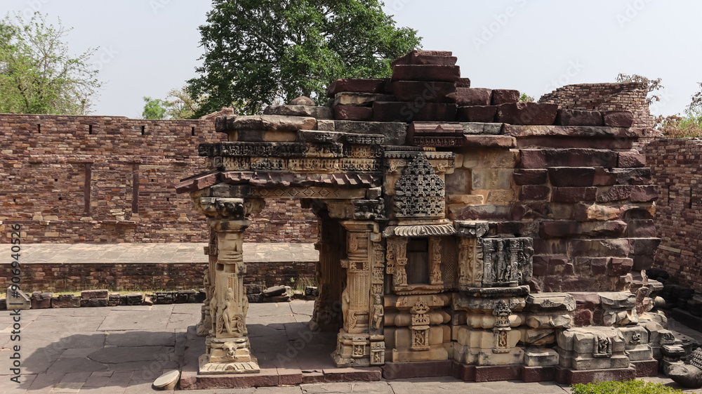 India, Madhya Pradesh, Morena, The Main Ruin Beautifully Carved Shrine of Suryava ki Garhi, Ancient 10th Century Hindu Temple. India, Madhya Pradesh, Morena, The Main Ruin Beautifully Carved Shrine of Suryava ki Garhi, Ancient 10th Century Hindu Temple.