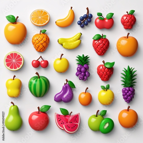 3D fresh fruits icon set