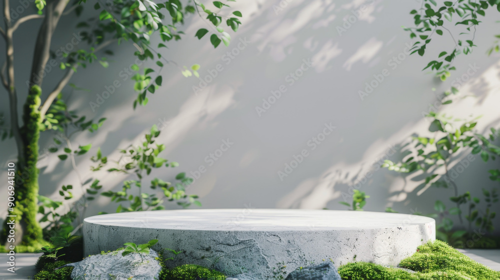 Stone Pedestal Surrounded by Greenery and Sunlight Stone Pedestal Surrounded by Greenery and Sunlight