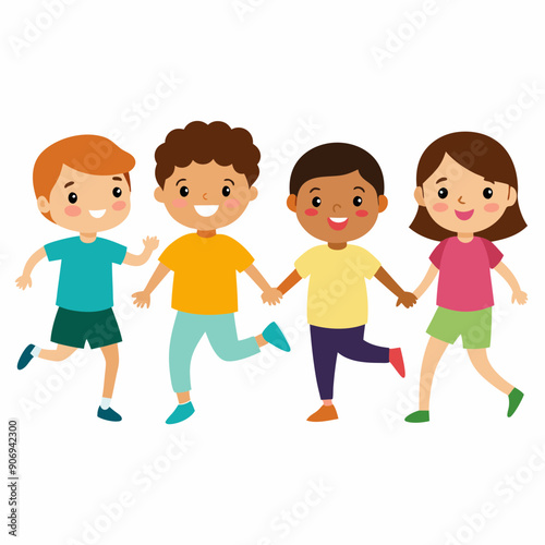 Kids playing outside vector illustration on a white background