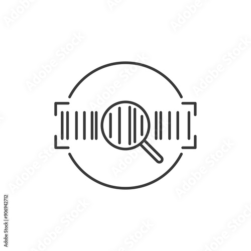 Barcode symbol. Icon of code of variously spaced bars combined with numbers can be read by machine. Graphic resource of identification label of product consists certain information related.