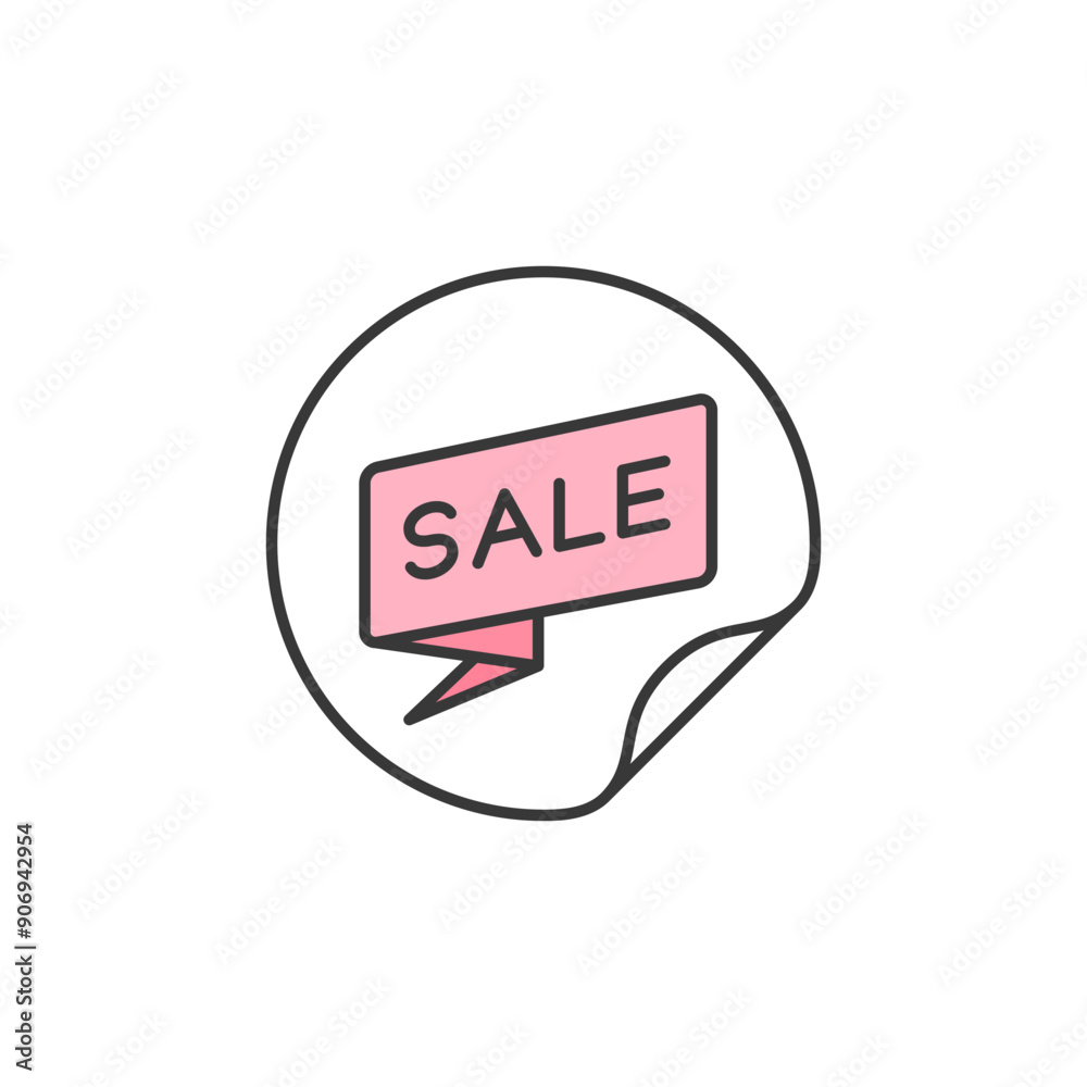 Sale banner icon. Illustration of sign of price reduction on selected items in the store. Graphic resource of sale label in pink color and round sticker. Sale banner icon. Illustration of sign of price reduction on selected items in the store. Graphic resource of sale label in pink color and round sticker.