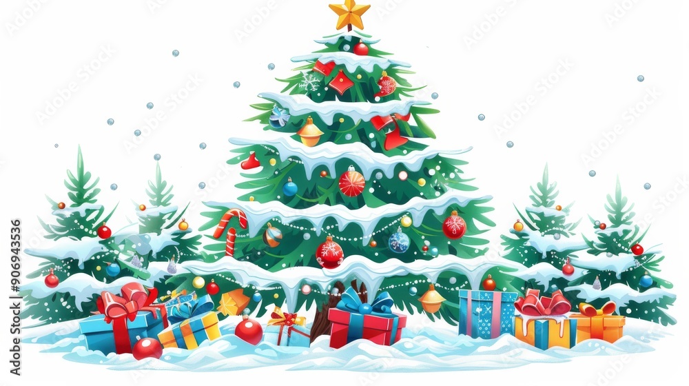 Obraz premium Christmas Tree with Presents and Snow.