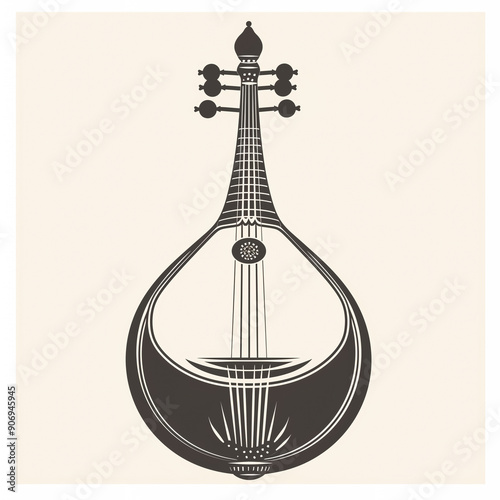 Elegant Indian Music Instrument Sitar Logo: Perfect for Graphics Ads, Posters, and Cultural Branding photo