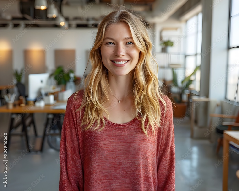 Smiling Young Woman Bright Workspace Natural Light Professional Setting. AI Generated Smiling Young Woman Bright Workspace Natural Light Professional Setting. AI Generated