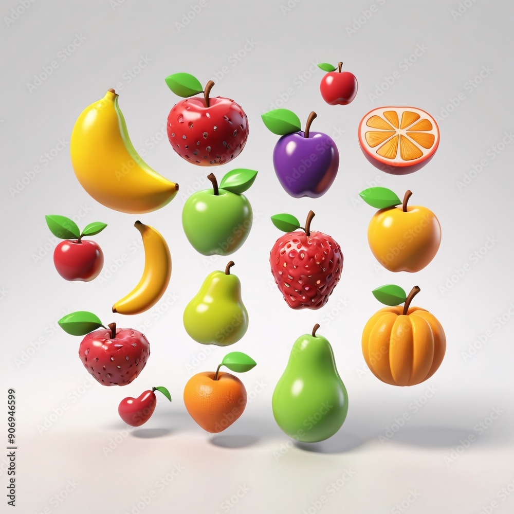 3D fresh fruits icon set 3D fresh fruits icon set