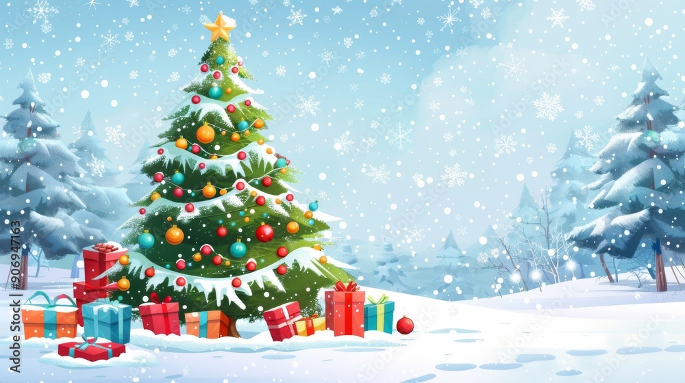Christmas Tree in Snowy Forest. Christmas Tree in Snowy Forest.