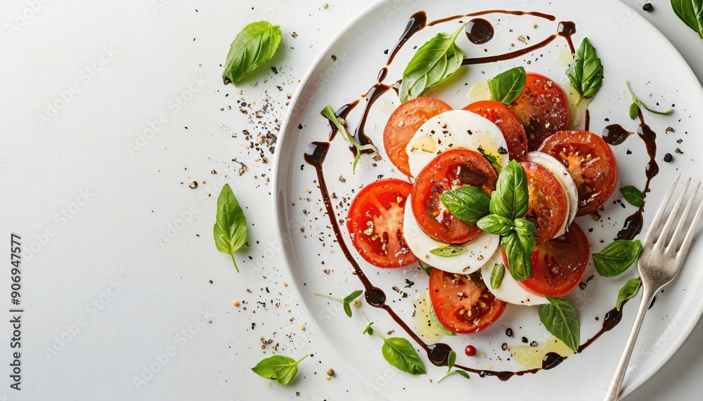 a white plate topped with sliced tomatoes and mozzarella a white plate topped with sliced tomatoes and mozzarella