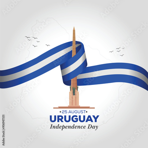 Celebrating Uruguay Independence Day. Abstract waving flag on Gray background