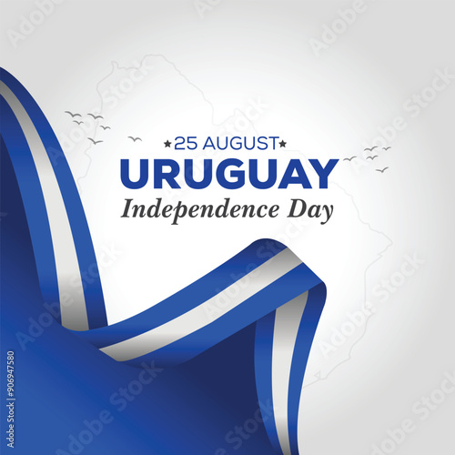Celebrating Uruguay Independence Day. Abstract waving flag on Gray background