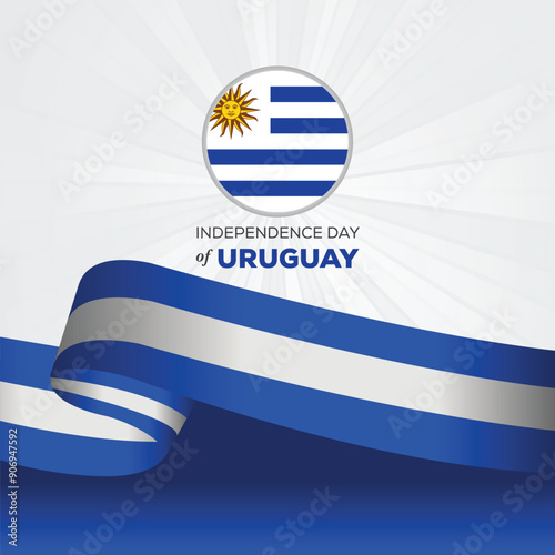 Celebrating Uruguay Independence Day. Abstract waving flag on Gray background