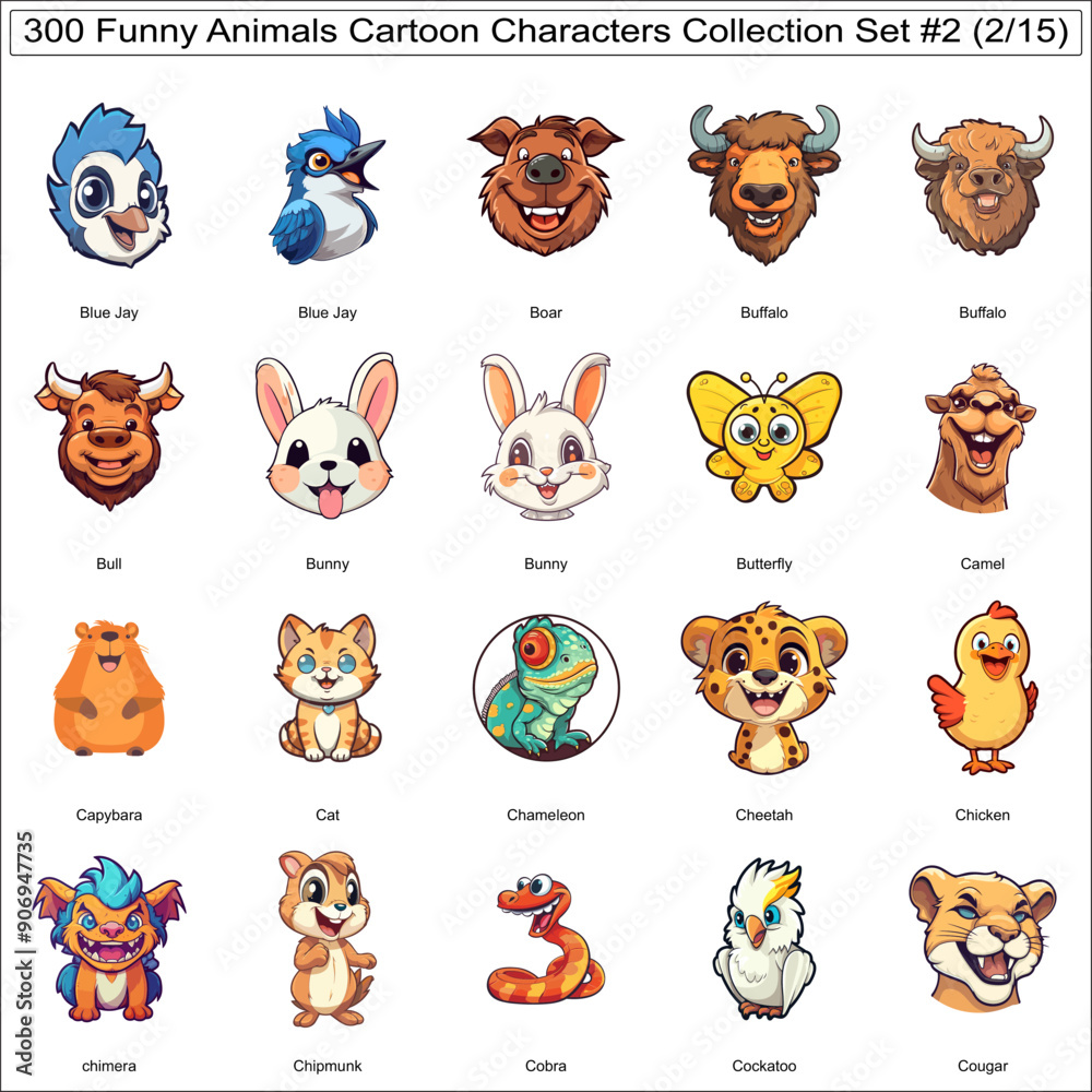 Obraz premium Cute Animals Cartoon Characters Bundle Collection Set of 300 Animals Part 2