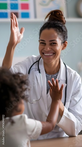 Smiling Doctor Engaging Child Fun Interaction Healthcare Environment. AI Generated