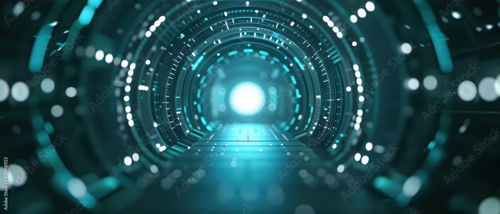 Obraz premium A mystical portal that connects business leaders to a dimension of infinite technological resources and innovations, high tech, with copy space
