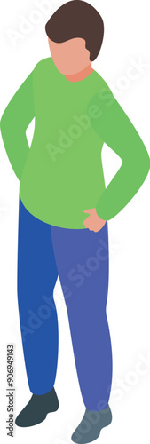Young man is standing with hands on hips isometric icon, person concept
