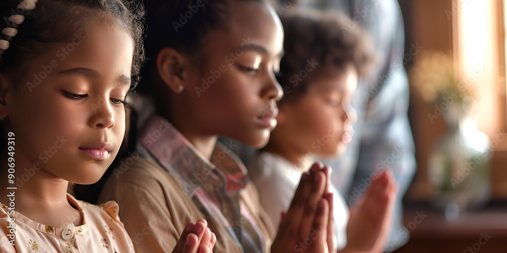 Fototapeta premium Children Praying: Innocence and Faith, Heartfelt Prayers: Kids in Devotion