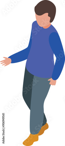 Young man wearing casual clothes walking, isometric icon illustration